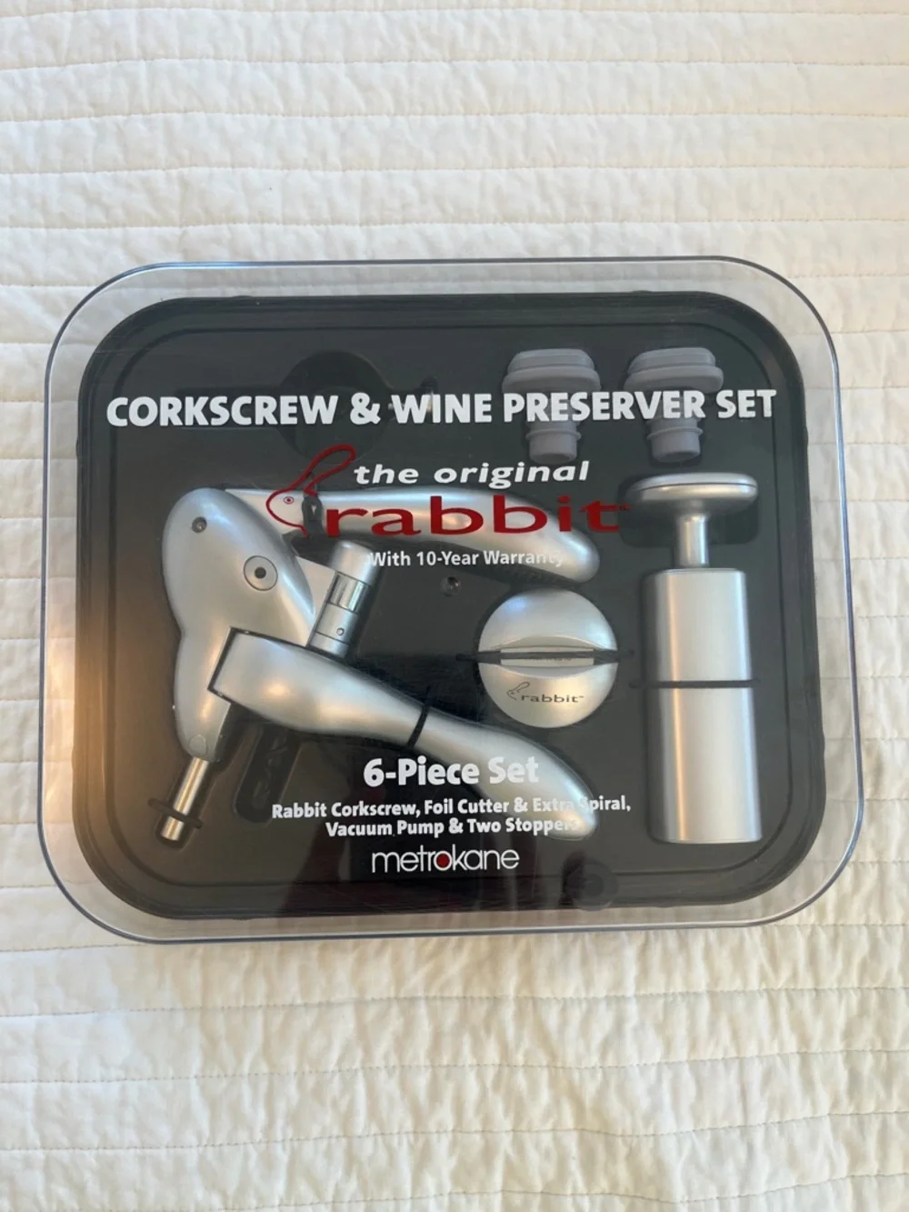 Metrokane Rabbit Silver Corkscrew & Wine Preserver Set - 6 Piece - Picture 1 of 2